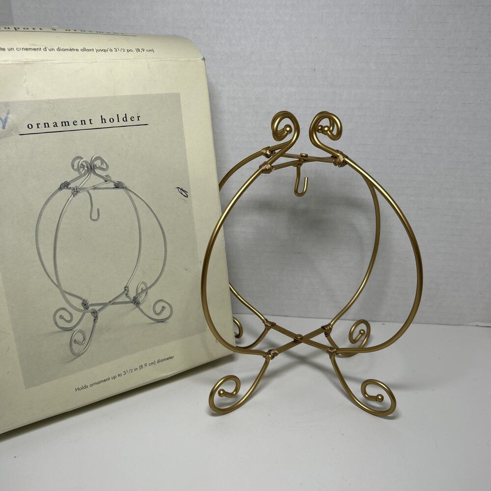 PIER 1 IMPORTS Goldtone Foldable Single Ornament Holder Display Stand With Box